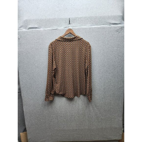 Adrianna Papell Womens Geometric Print Long Sleeve Blouse L Brown & Ivory Polyes - Picture 5 of 5